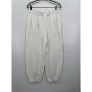 Women XLarge White Knit Pant Barrel Harem Boho Cozy Lounge Stretch Elastic Waist